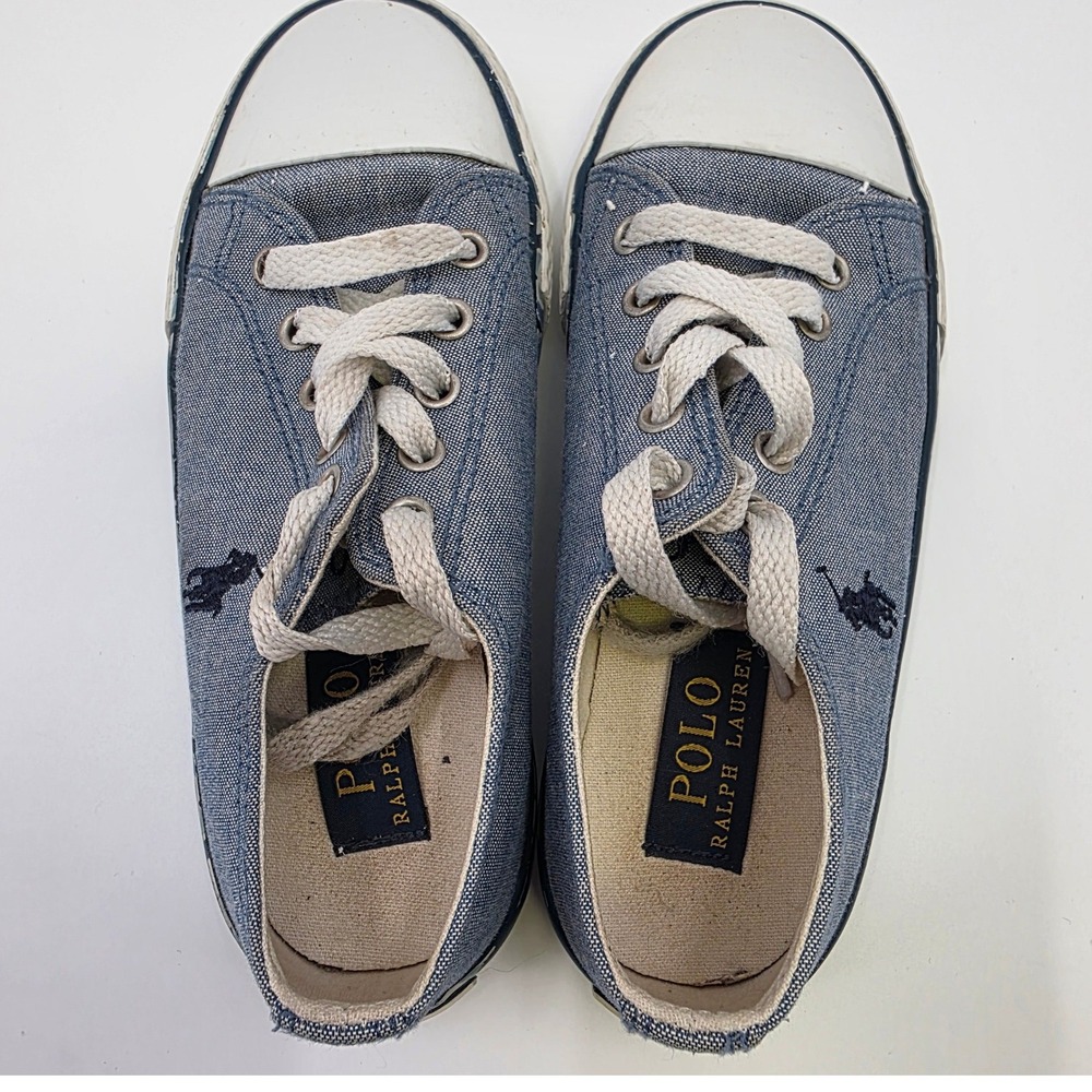POLO RALPH LAUREN SLONE SNEAKERS GIRLS SIZE 13 CANVAS BLUE FLORAL LOW PONY KIDS - Picture 6 of 10